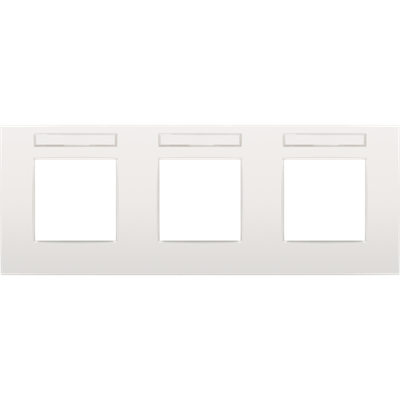 Drievoudige afdekplaat met 71 mm centerafstand, met transparant tekstveld, Niko Intense white