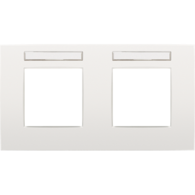 Tweevoudige afdekplaat met 71 mm centerafstand, met transparant tekstveld, Niko Intense white