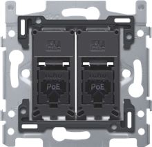 2 RJ45-aansluitingen UTP Cat. 6A, klaar voor PoE++, vlakke uitvoering, incl. sokkel 60 x 71 mm met schroefbevestiging 2 RJ45-aansluitingen UTP Cat. 6A, klaar voor PoE++, vlakke uitvoering, incl. sokkel 60 x 71 mm met schroefbevestiging
