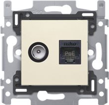 Combinatie coax met RJ45-aansluiting UTP Cat. 6A, klaar voor PoE++, vlakke uitvoering, incl. sokkel 60 x 71 mm met klauwbevestiging en afwerkingsset, cream Goedgekeurd Wyre (Telenet-Interkabel) en VOO Combinatie coax met RJ45-aansluiting UTP Cat. 6A, klaar voor PoE++, vlakke uitvoering, incl. sokkel 60 x 71 mm met klauwbevestiging en afwerkingsset, cream Goedgekeurd Wyre (Telenet-Interkabel) en VOO
