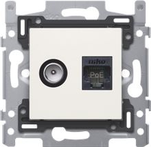 Combinatie coax met RJ45-aansluiting UTP Cat. 6A, klaar voor PoE++, vlakke uitvoering, incl. sokkel 60 x 71 mm met klauwbevestiging en afwerkingsset, white Goedgekeurd Wyre (Telenet-Interkabel) en VOO