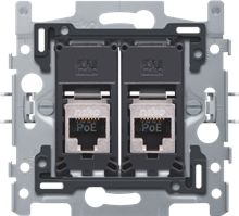 2 RJ45-aansluitingen STP Cat. 6A, klaar voor PoE++, vlakke uitvoering, incl. sokkel 60 x 71 mm met klauwbevestiging 2 RJ45-aansluitingen STP Cat. 6A, klaar voor PoE++, vlakke uitvoering, incl. sokkel 60 x 71 mm met klauwbevestiging