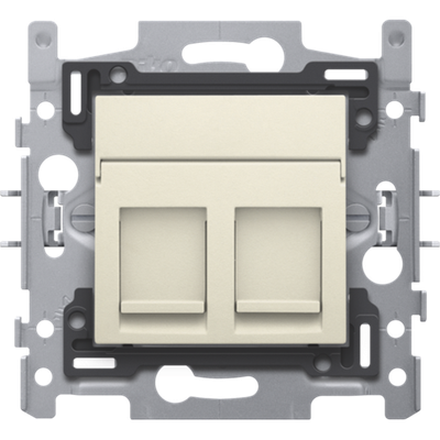 2 RJ45-aansluitingen STP Cat. 6A, klaar voor PoE++, vlakke uitvoering, incl. sokkel 60 x 71 mm met klauwbevestiging en afwerkingsset, cream 2 RJ45-aansluitingen STP Cat. 6A, klaar voor PoE++, vlakke uitvoering, incl. sokkel 60 x 71 mm met klauwbevestiging en afwerkingsset, cream