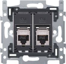 2 RJ45-aansluitingen STP Cat. 6A, klaar voor PoE++, vlakke uitvoering, incl. sokkel 60 x 71 mm met schroefbevestiging