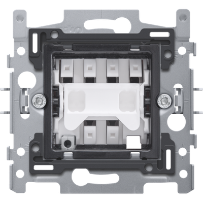 Sokkel voor N.O. of N.G. drukknop met vier aansluitklemmen 10 A/250 Vac, insteekklemmen, klauwbevestiging, te gebruiken met het Niko Rocker of Toggle designaanbod