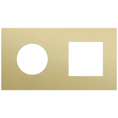 Tweevoudige afdekplaat, horizontaal 71 mm centerafstand,voor een stopcontact en een 45 x 45 mm functie, Niko Rocker en Niko Toggle alu gold brushed Tweevoudige afdekplaat, horizontaal 71 mm centerafstand,voor een stopcontact en een 45 x 45 mm functie, Niko Rocker en Niko Toggle alu gold brushed