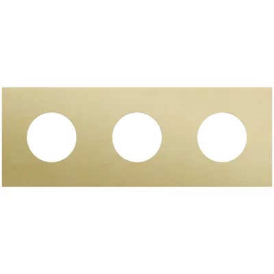 Drievoudige afdekplaat, 71 mm centerafstand, voor drie stopcontacten, Niko Rocker en Niko Toggle, alu gold brushed Drievoudige afdekplaat, 71 mm centerafstand, voor drie stopcontacten, Niko Rocker en Niko Toggle, alu gold brushed