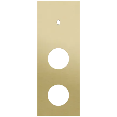 Drievoudige afdekplaat, verticaal 71 mm centerafstand, voor een enkelvoudige schakelfunctie en twee stopcontacten, Niko Toggle alu gold brushed Drievoudige afdekplaat, verticaal 71 mm centerafstand, voor een enkelvoudige schakelfunctie en twee stopcontacten, Niko Toggle alu gold brushed