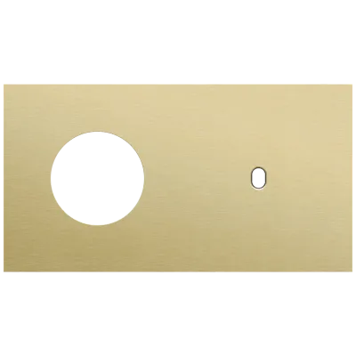 Tweevoudige afdekplaat, horizontaal 71 mm centerafstand, voor een stopcontact en een enkelvoudige schakelfunctie, Niko Toggle alu gold brushed Tweevoudige afdekplaat, horizontaal 71 mm centerafstand, voor een stopcontact en een enkelvoudige schakelfunctie, Niko Toggle alu gold brushed