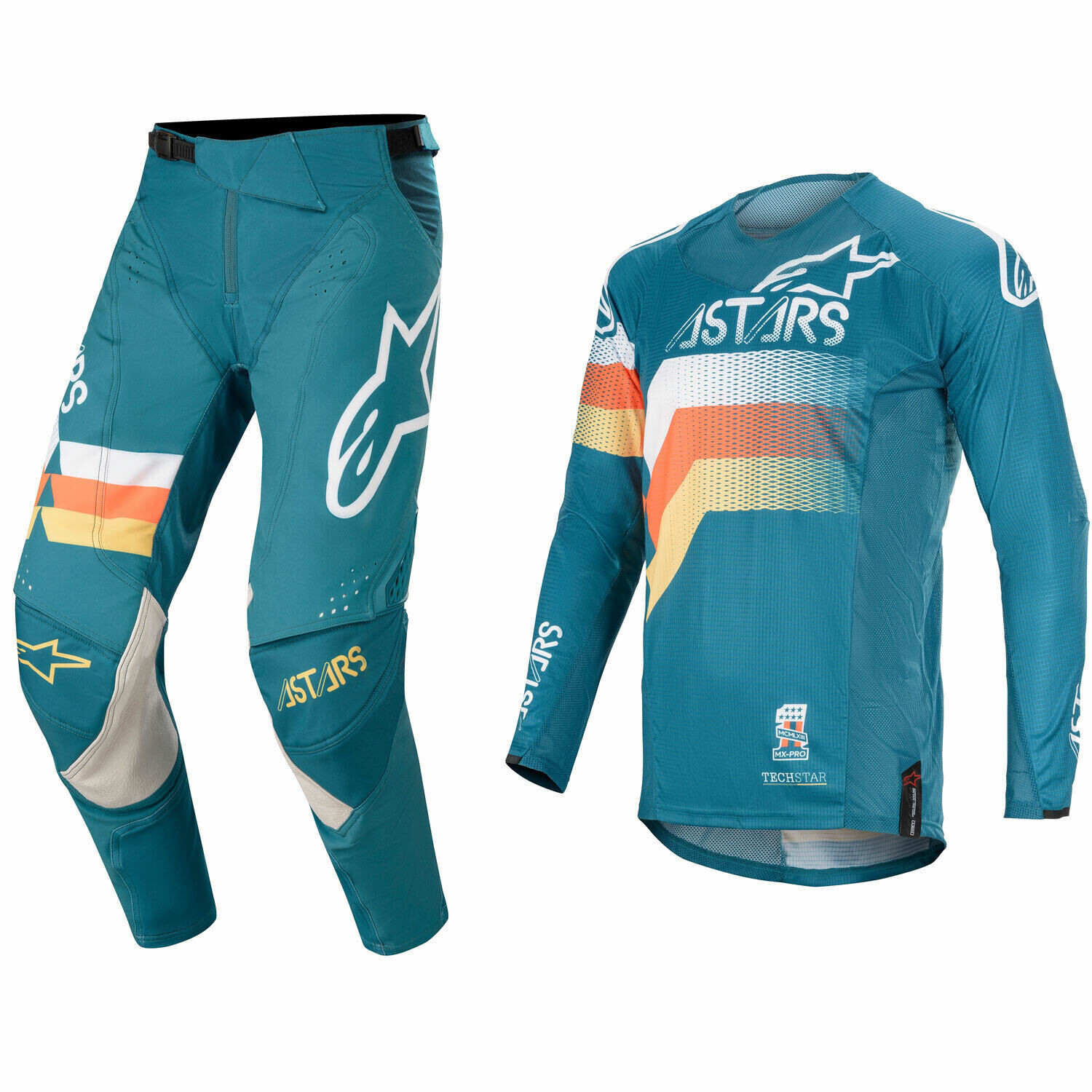 set alpinestars techstar venom petrol wit oranje broek 36 trui m