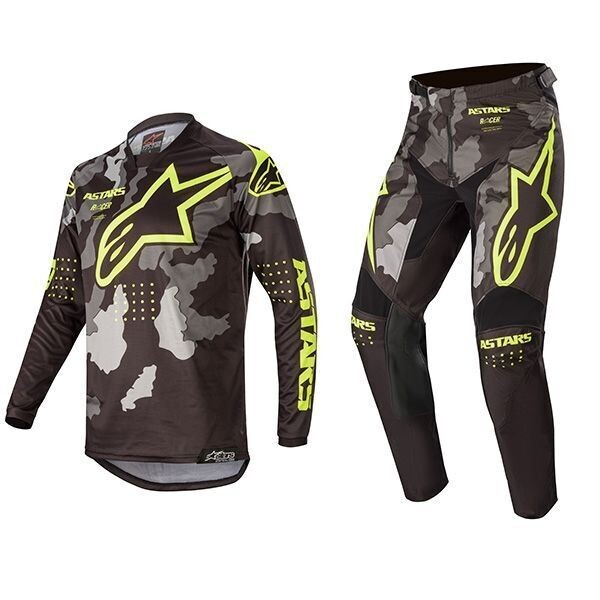 set alpinestars youth racer tactical  black gray camo yellow broek 26 trui l