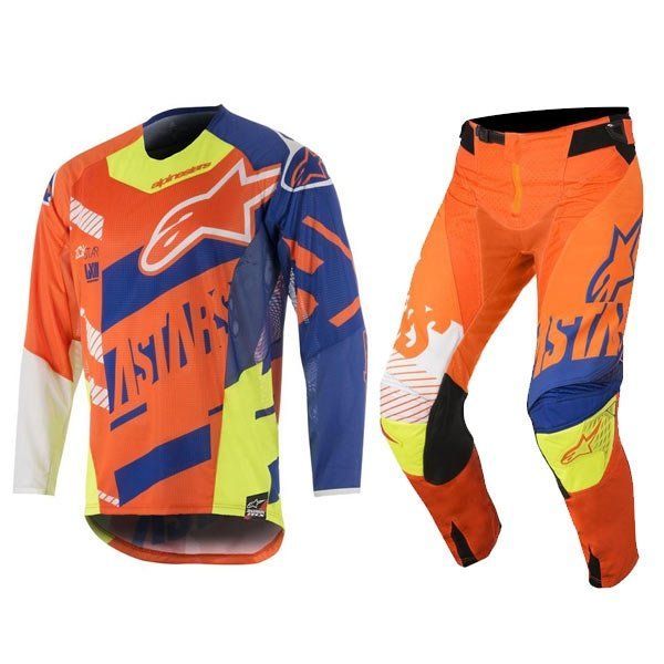 set alpinstars kids racer creamer oranje fluo blue white yellow fluo broek 26 trui l