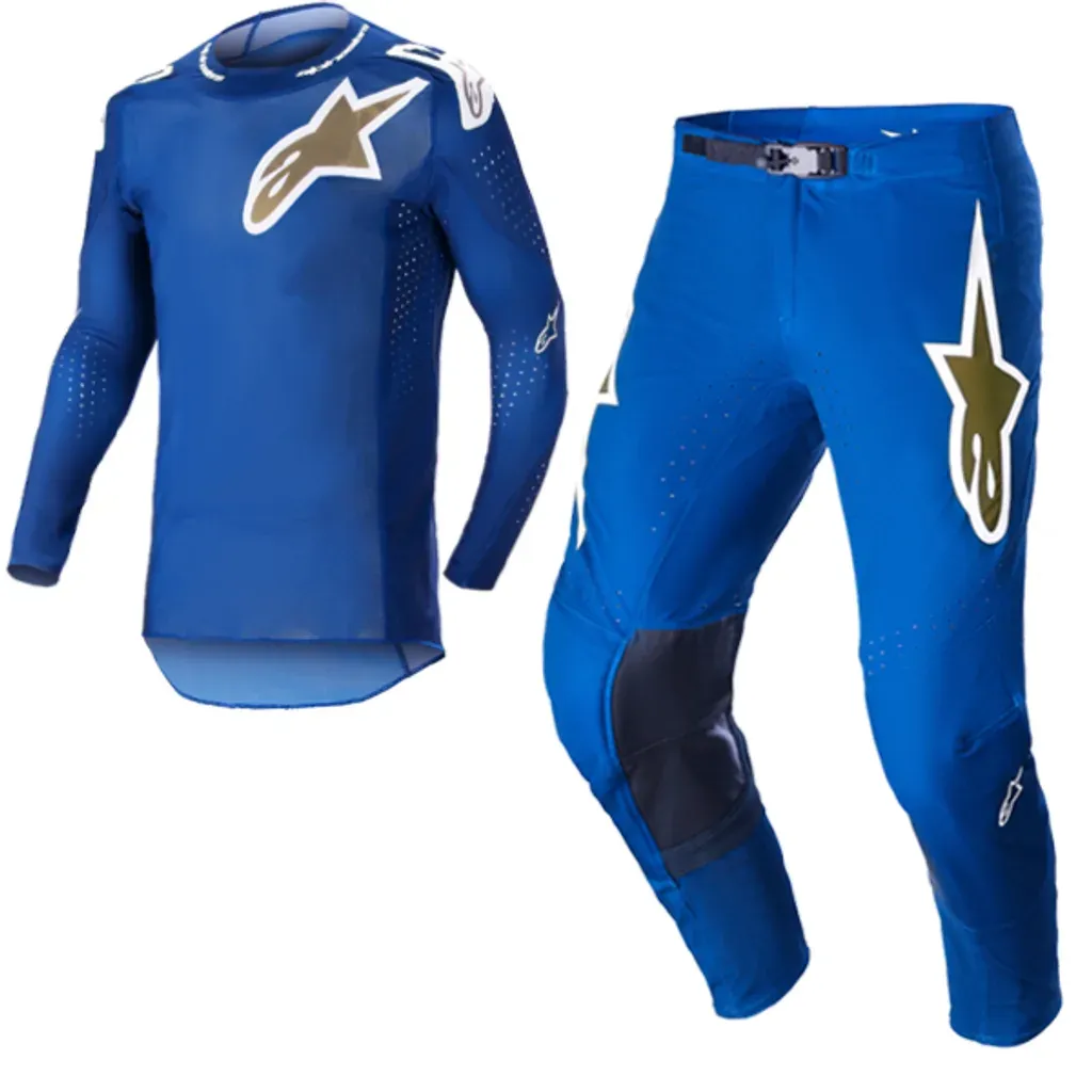 set Alpinestars SuperTech Bruin UCLA Blauw Goud Kit broek 32 trui m