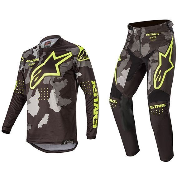 set alpinestars kids racer tactical black gray camo yellow fluo broek 26 trui L