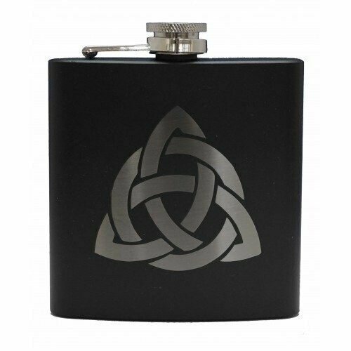 6oz Matt Black Hip Flask, Celtic Interlace