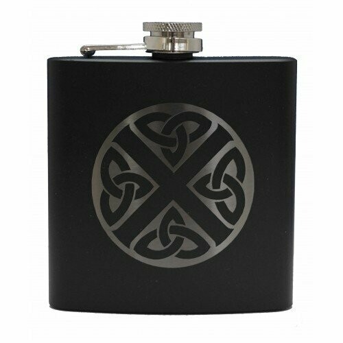 6oz Matt Black Hip Flask, Celtic Saltire