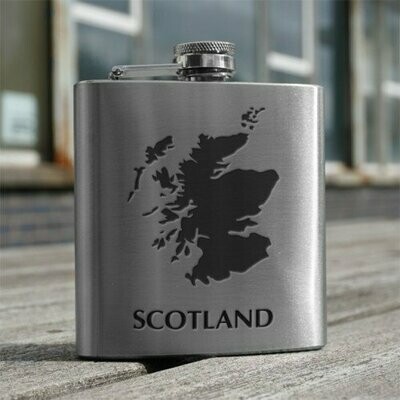 6oz Stainless Steel Hip Flask, Scotland Map
