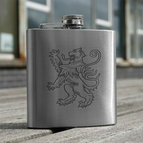 6oz Stainless Steel Hip Flask, Lion Rampant