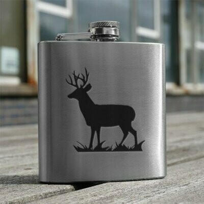 6oz Stainless Steel Hip Flask, Stag