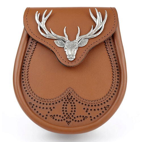 Leather Day Wear Sporran, Stag Crest