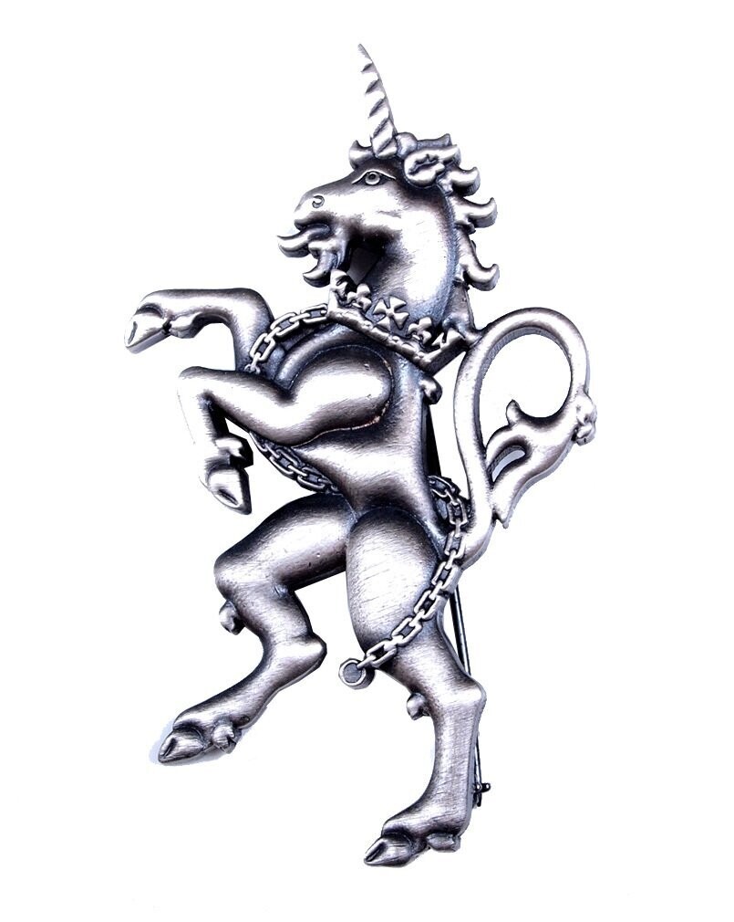 Unicorn Rampant Kilt Pin, Matt Pewter