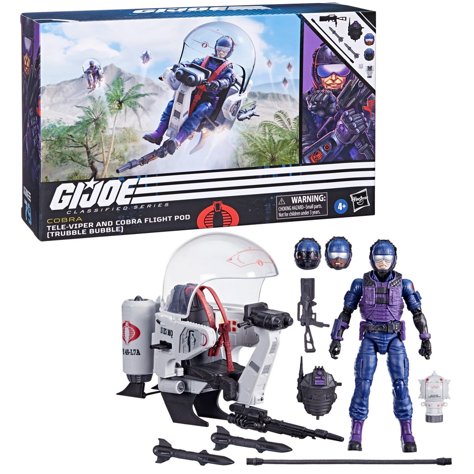 G.I. Joe Classified Series Tele-Viper &amp; Cobra Flight Pod (Trubble Bubble), light wear on corner outerbox