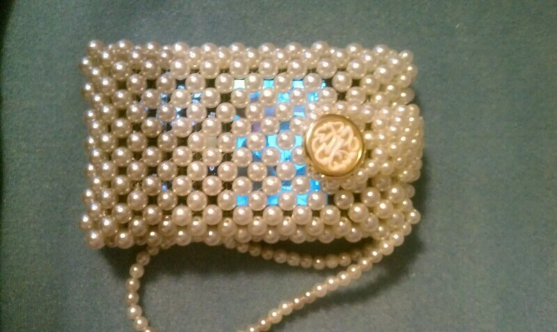 Striped Weave Pearl Cell Phone Purse Pouch With Wristlet