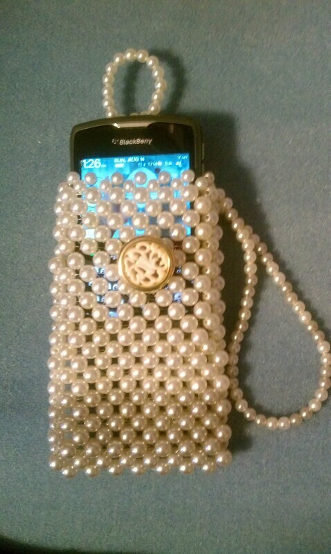Striped Weave Pearl Cell Phone Purse Pouch With Wristlet