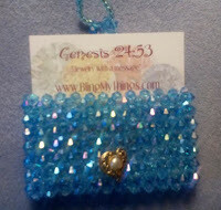 Beaded Business Card Holder with stretch strap button closure *