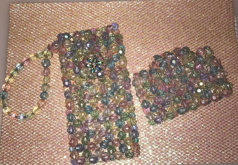Confetti Bag- Multi Pastel Faceted Aurora Borealis Acrylic Beaded Cell Phone Purse and Business card holder *