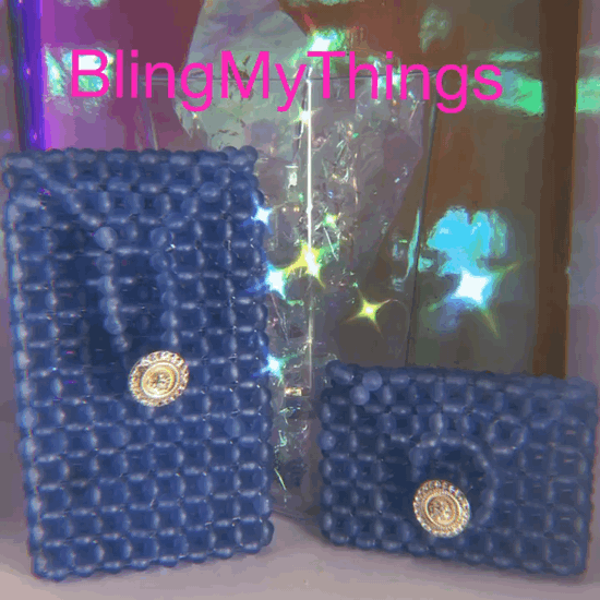 DenimMined Beautiful Matte Blue Acrylic Beaded Phone Purse and matching Business Card Holder/Change Purse