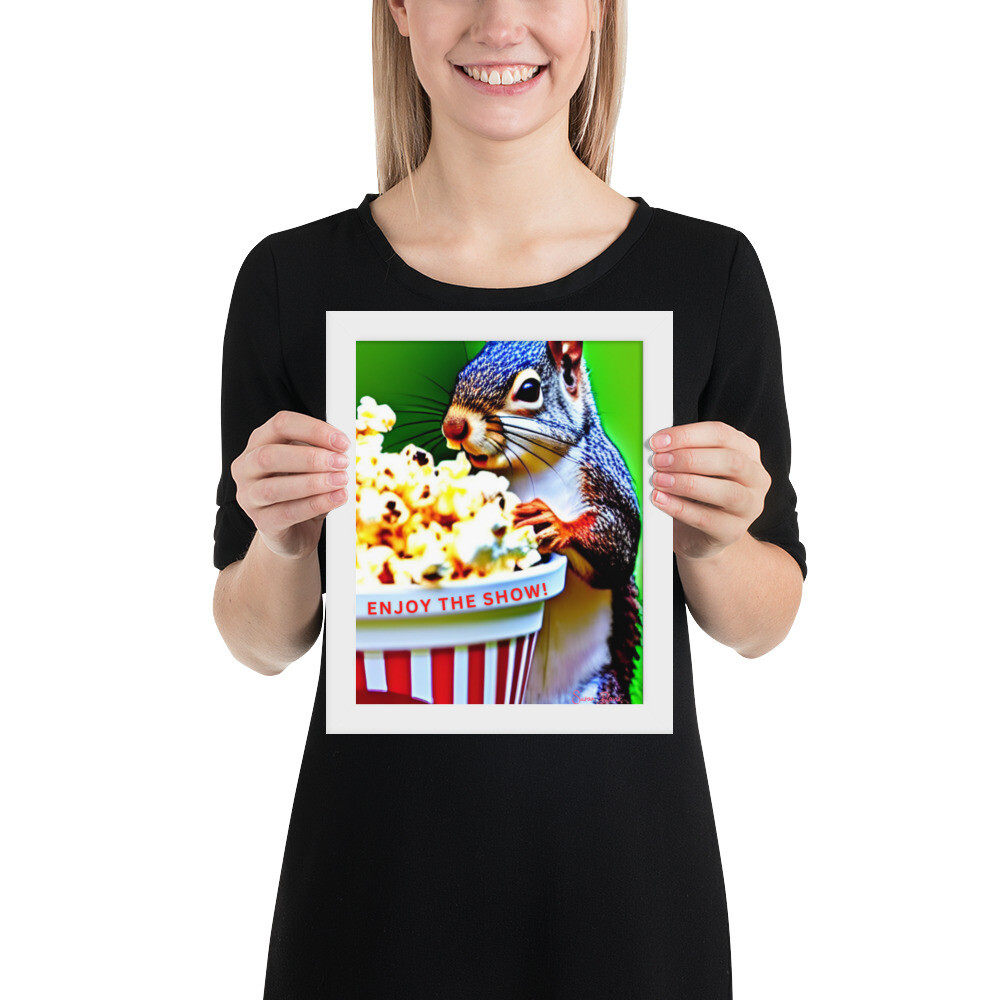 Sammy Squirrel -Popcorn Moment - Enjoying The Show Framed photo paper poster