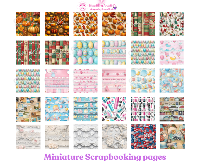 Miniature Scrapbook Pages (ThemeAssortment-Wedding,Baby Boy/Girl, Christmas, Thanksgiving, Easter,July 4th, New Home, Travel)