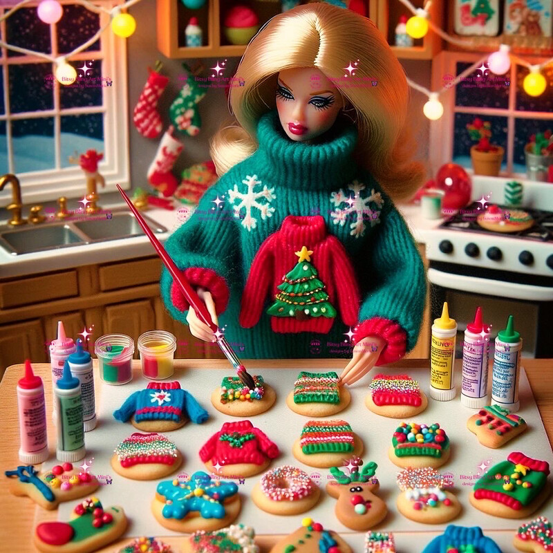 Dollhouse, miniature, ugly Christmas sweater, cookie replicas pre-order for next season
