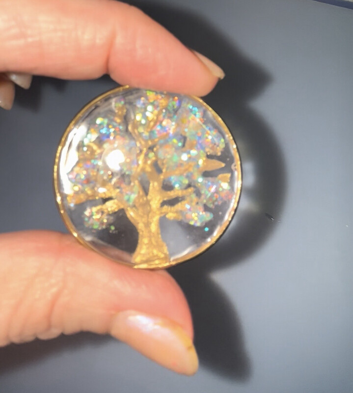 TREE OF LIFE Pendant, OPALESCENT and Gold With Goldtone Bezel
