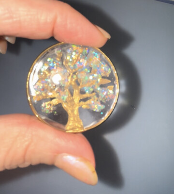TREE OF LIFE Pendant, OPALESCENT and Gold With Goldtone Bezel