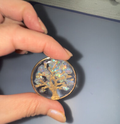 TREE OF LIFE Pendant, OPALESCENT and Gold With Goldtone Bezel