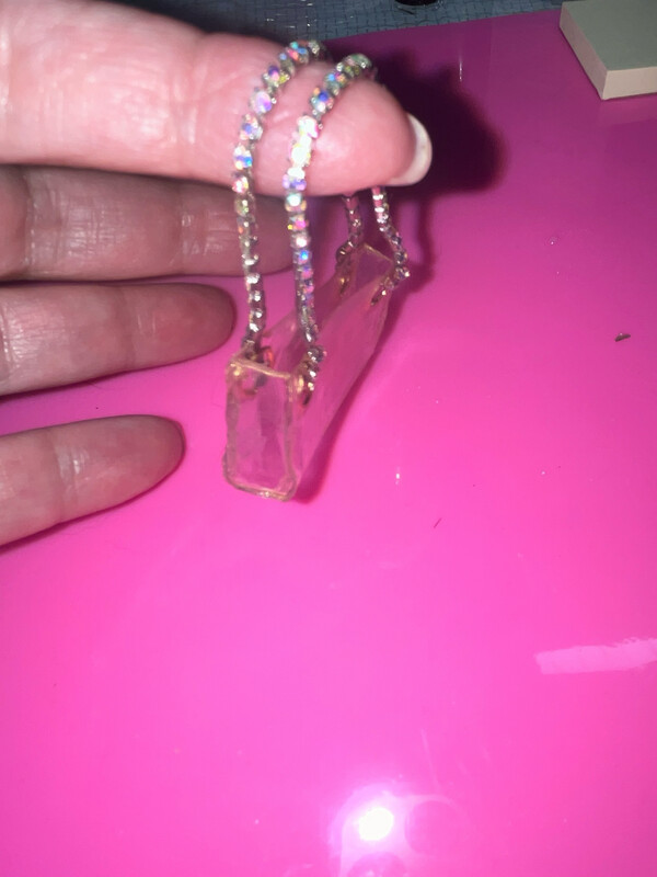 Fashion Doll Clear Tote Purse With Opalescent Gem Chain Handles/metal grommet