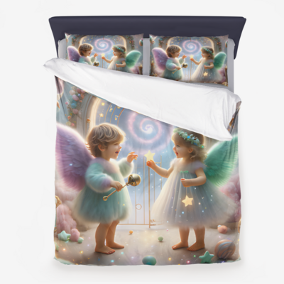 Celestial cherubs angel babies- Microfiber Duvet Cover