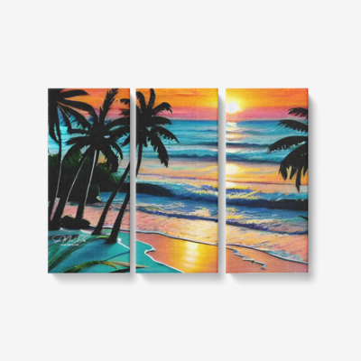 Luminous Shores a 3 Piece Canvas Wall Art for Living Room - Framed Ready to Hang 3x8&quot;x18&quot;