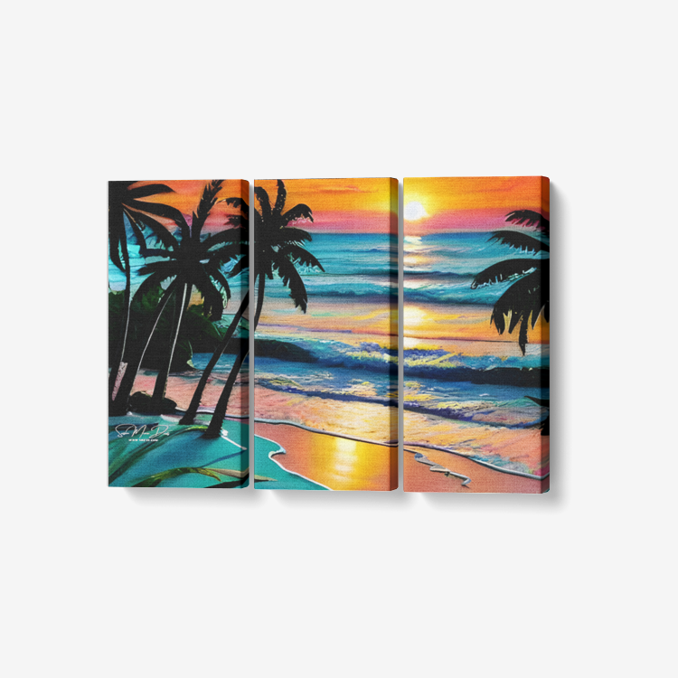 Luminous Shores a 3 Piece Canvas Wall Art for Living Room - Framed Ready to Hang 3x8"x18"