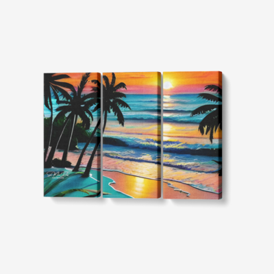 Luminous Shores a 3 Piece Canvas Wall Art for Living Room - Framed Ready to Hang 3x8"x18"