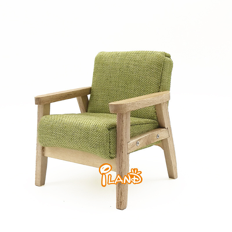 *1:12 Scale Dollhouse Miniature Armchair - Japanese Style Fabric Sofa for Doll House Living Room Furniture, Color: Mufu grass green