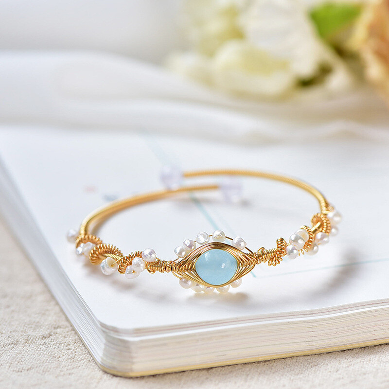 Aquamarine Aquamarine 14k Gold-plated Pearl Bracelet, Color: A160