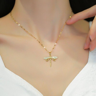 Gold necklace with dragonfly inlay