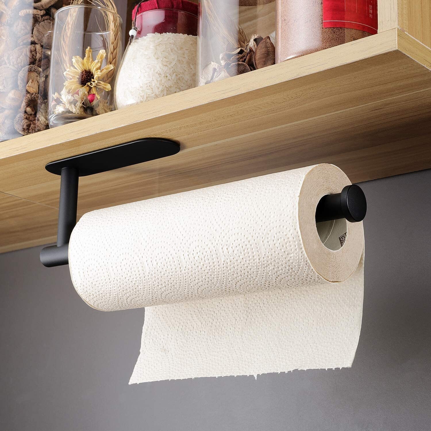 Kitchen Paper Towel Holder Without Punching, Wall-mounted Oil-absorbing Paper Cling Film Storage Rack, Wipe Arrangement Rack, Roll Paper Rack, Size: Black thick-stem paper towel holder