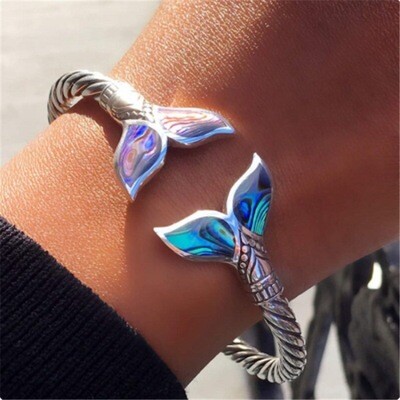 Mermaid tail and Abalone Shell Inlay Bracelet – Artisanal Silver Swirl Design