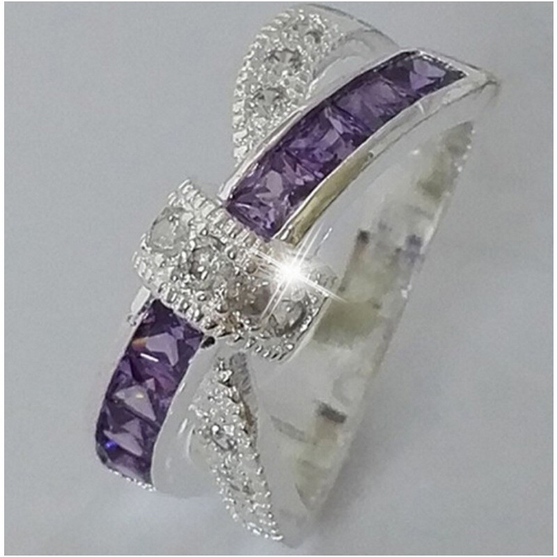 Jewelry Fashion Cross Purple Diamond Ring Female Romantic Diamond Bow Knot Ring Jewelry