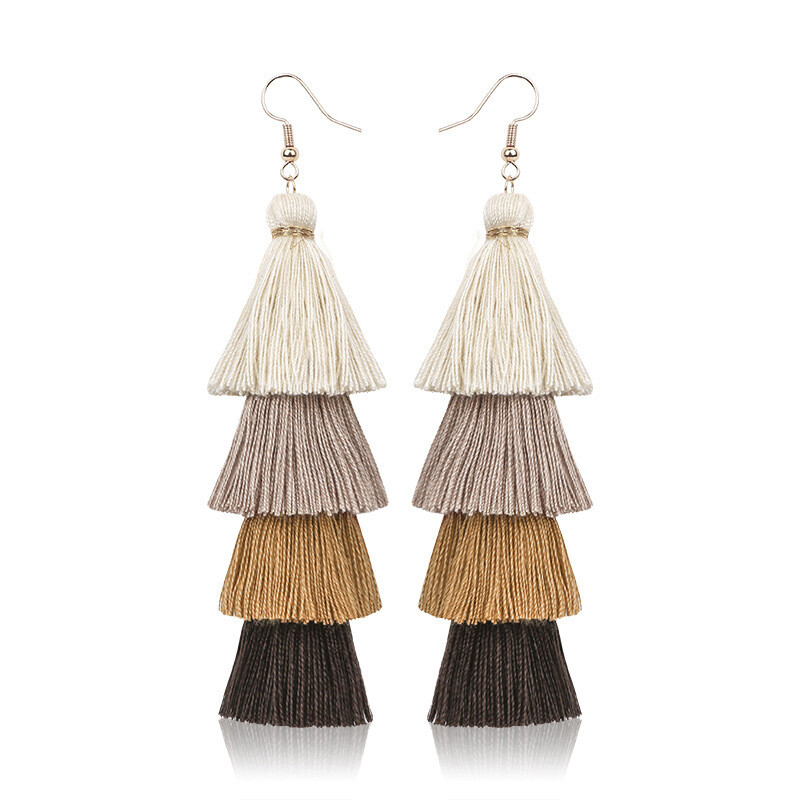 Tassel Earrings Ethnic Style Long Earrings Bohemian Personality Earrings Jewelry Earrings, Color: Coffee e68123