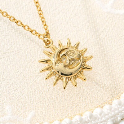 Sun MOON Pendant Necklace Women-Gold-plated 18K -Stainless Steel -Anti-rust Jewelry Accessories